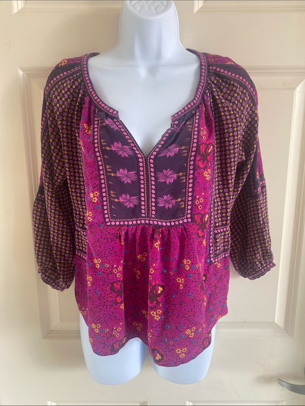 Rebecca Taylor Boho Multi Print Silk Top 0
